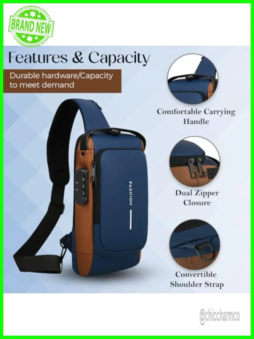 Unisex Anti-Theft Sling Bag with USB Port, Water-Resistant Crossbody Chest